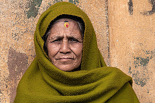 尼泊尔人,女人,绿色,斗篷,头像,尼泊尔,亚洲