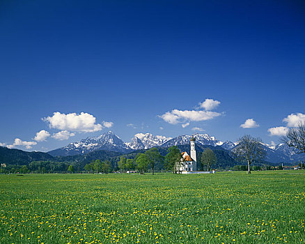 教堂,山峦,巴伐利亚