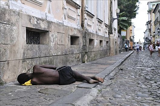 无家可归,青少年,睡觉,公路,萨尔瓦多,世界遗产,巴西,南美