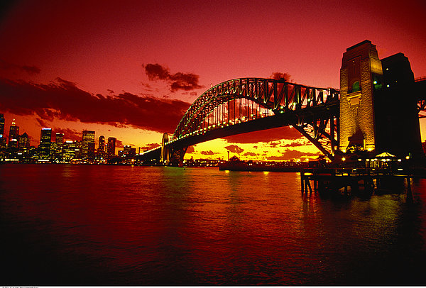 城市天际线,海港大桥,日落,悉尼,新南威尔士,澳大利亚