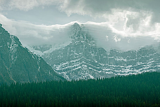 碧玉国家公园,反射,山,湖,层次,镜子,落基山脉,云
