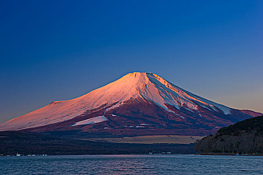山,富士山,湖,黎明