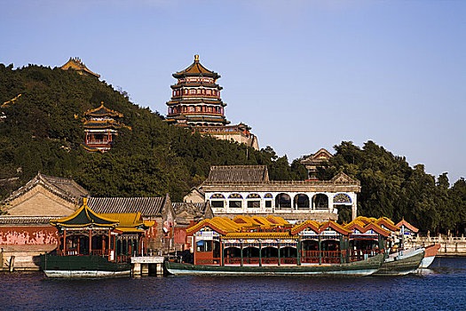 湖,宫殿,背景,昆明湖,颐和园,万寿山,北京,中国