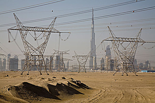 阿联酋,迪拜,电,塔,线,迪拜塔,背景