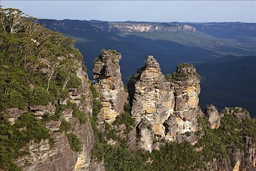 澳大利亚,新南威尔士,著名,三个,岩石构造,蓝山,靠近,卡通巴,记事本,楼梯,顶峰,悬崖