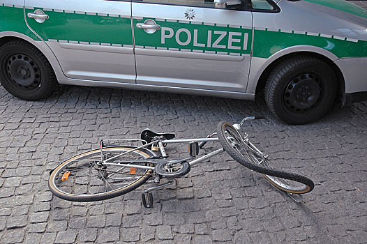 自行车,正面,警车,象征,意外