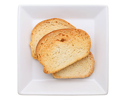 甜面包干,白色背景,盘子,特写