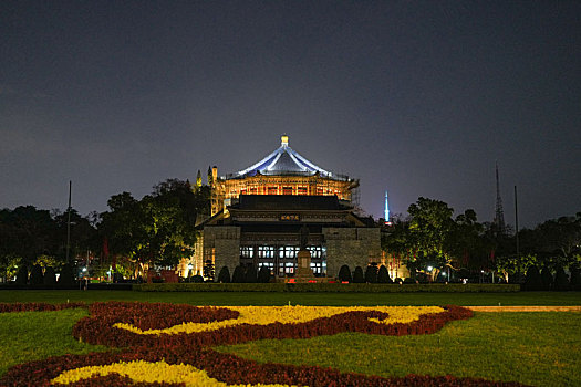 羊城广州春节后中山纪念堂附近的夜色美景