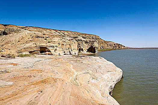 岩石,岸边,河,乌兹别克斯坦,亚洲