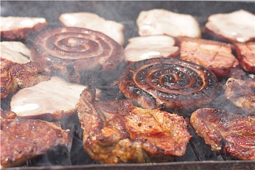 烧烤,肉,炭火,特写,图像