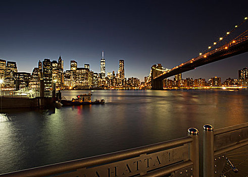 夜景,布鲁克林大桥,纽约,美国