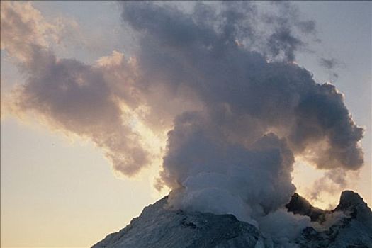 蒸汽,火山口,山,火山,冬天