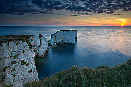 日出,上方,白色,悬崖,石头,岛,珀贝克,侏罗纪海岸,多西特,英格兰