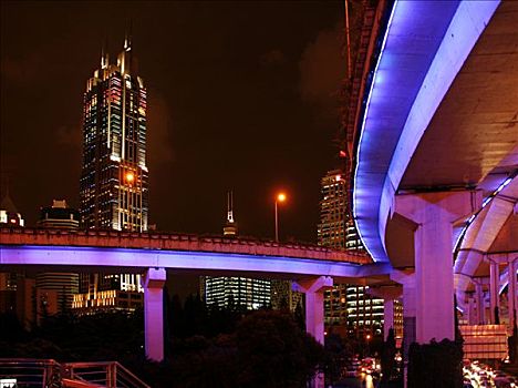 中国,上海,紫色,照亮,高架桥