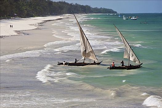 肯尼亚,蒙巴萨,独木舟,航行,海滩,流行,旅游,南海岸