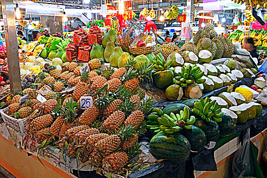 特色,货摊,巨大,选择,新鲜,果蔬,市场,海滩,普吉岛,泰国,亚洲