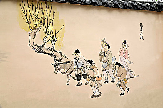 磁器口古镇磁正街民俗文化长廊壁画,采莲花鼓