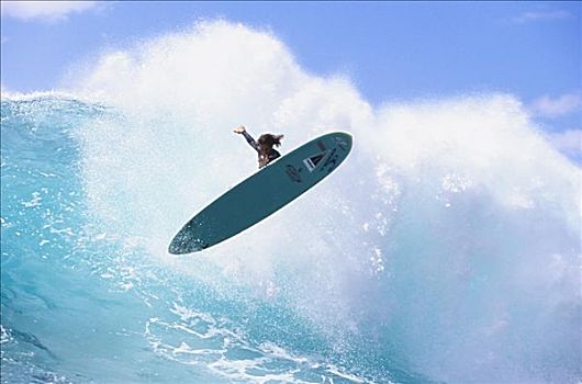 夏威夷,冲浪,骑,巨大,碰撞,滑板,无肖像权