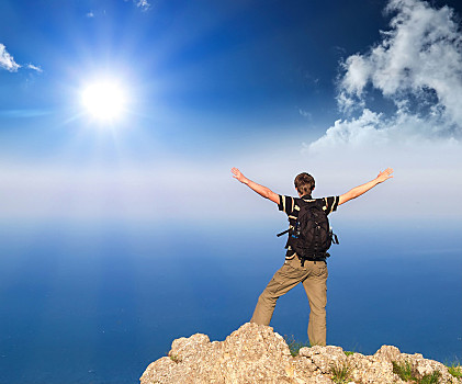 胜利,山顶,山,运动,动作,生活,概念