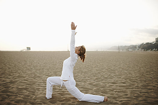 女人,练习,瑜珈,海滩,加利福尼亚,美国