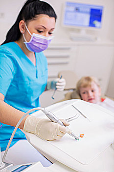 牙医,指挥,牙齿治疗,女孩,牙科诊所
