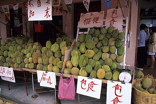 新加坡,唐人街,街景,榴莲,水果,出售