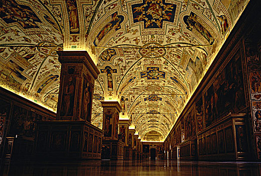 走廊,图书馆,梵蒂冈博物馆,梵蒂冈城,罗马,意大利