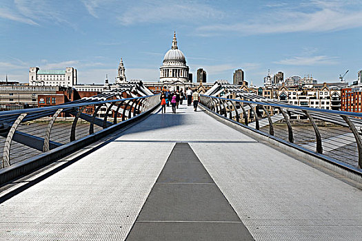 千禧年,桥,大教堂,现代,行人,上方,河,泰晤士河,伦敦,英格兰,英国,欧洲