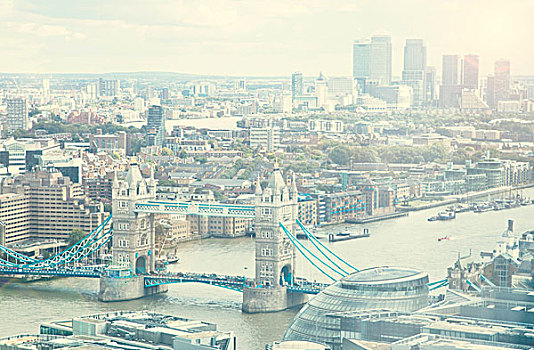 高,倾斜视角,塔桥,泰晤士河,伦敦,英国