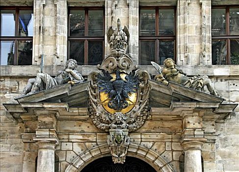 历史,市政厅,特写,入口,纽伦堡,德国,欧洲