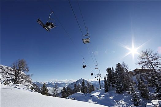 空中缆椅,滑雪,区域,提洛尔,奥地利,欧洲