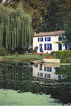 房子,水塘,法国