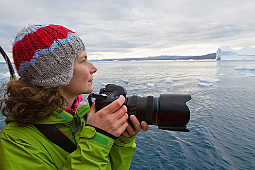 女人,午夜,伊路利萨特,冰,峡湾,一个,世界遗产,场所,格陵兰