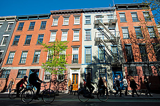骑自行车,正面,公寓,建筑,西部,乡村,曼哈顿,纽约,美国