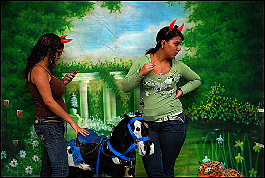 两个女孩,彩色,服饰,大道,狂欢,节日,加拉加斯,委内瑞拉,二月,2009年