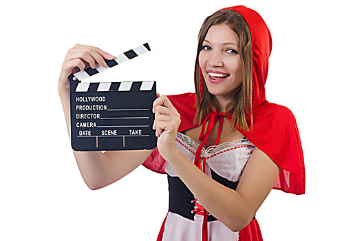 女孩,红色,帽子,电影,黑板,隔绝,白色背景