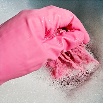 牵手,粉色,橡胶手套,室外,湿,布