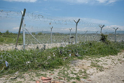 边界,栅栏,马其顿,希腊,四月