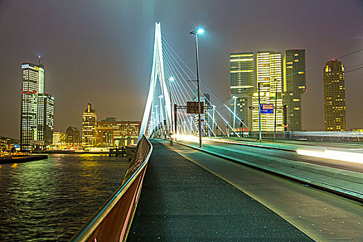 天际线,河,桥,摩天大楼,货车,区域,鹿特丹,荷兰,欧洲
