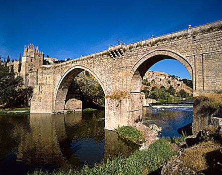 桥,哥特式建筑,托莱多,卡斯提尔,西班牙