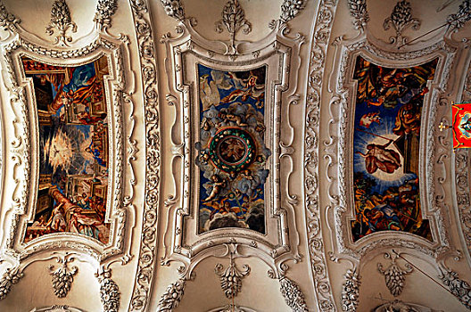 局部,装饰,天花板,拱顶,寺院,教堂,17世纪,意大利,早,巴洛克,上巴伐利亚,巴伐利亚,德国,欧洲