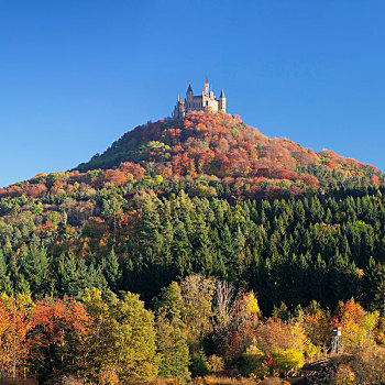 霍亨索伦,城堡,秋天,地区,阿尔卑斯山,巴登符腾堡,德国