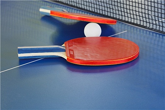 两个,球拍,网球,蓝色背景,乒乓,桌子