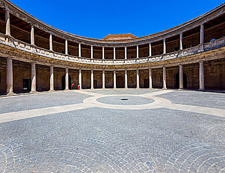 内院,查尔斯五世宫,阿尔罕布拉,格拉纳达,安达卢西亚,西班牙,欧洲