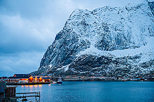积雪,山,瑞恩,罗弗敦群岛,挪威