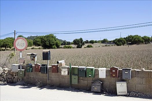 信箱,墙壁,路标,靠近,儿子,马略卡岛,巴利阿里群岛,西班牙,欧洲