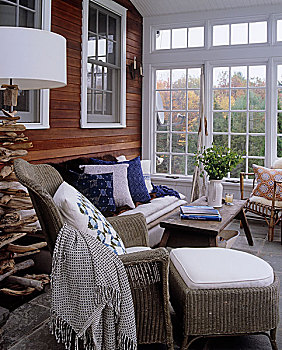 藤条椅,沙发,木质,茶几,乡村风格,起居室