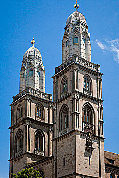 双子塔,教堂,苏黎世,瑞士