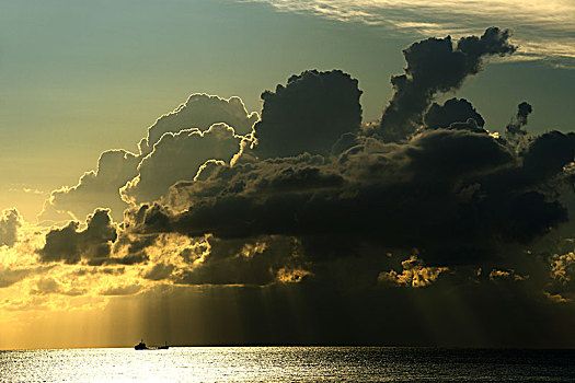 船,生动,云,气氛,埃奥利群岛,西西里,意大利,欧洲