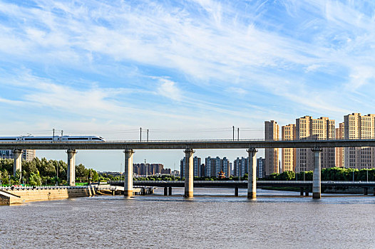 吉林长春伊通河高架桥高铁景观